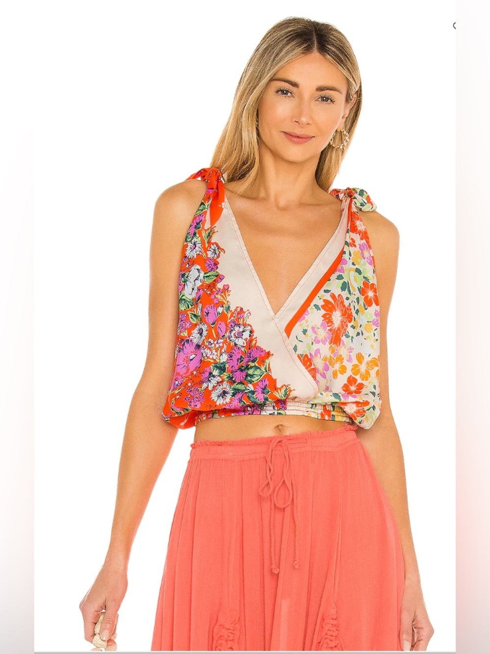 NWT Free People Tied to You Tie Shoulder Blouson Floral Tank Fiesta Combo Small